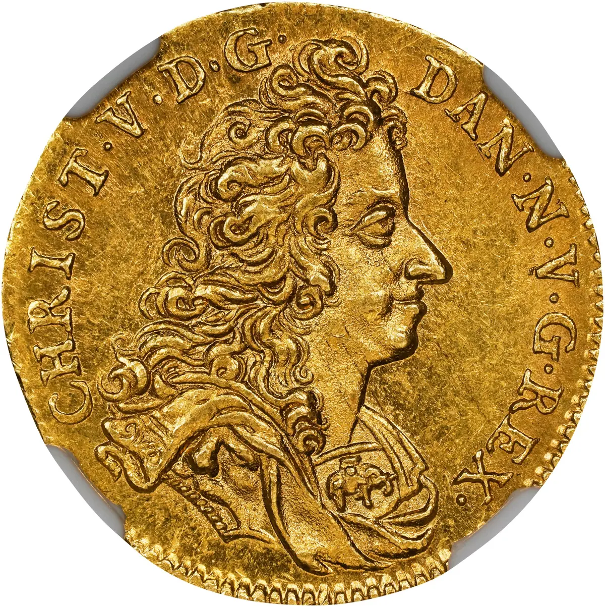 (◊) DENMARK. Ducat, 1694. Copenhagen Mint. Christian V. NGC MS-62.