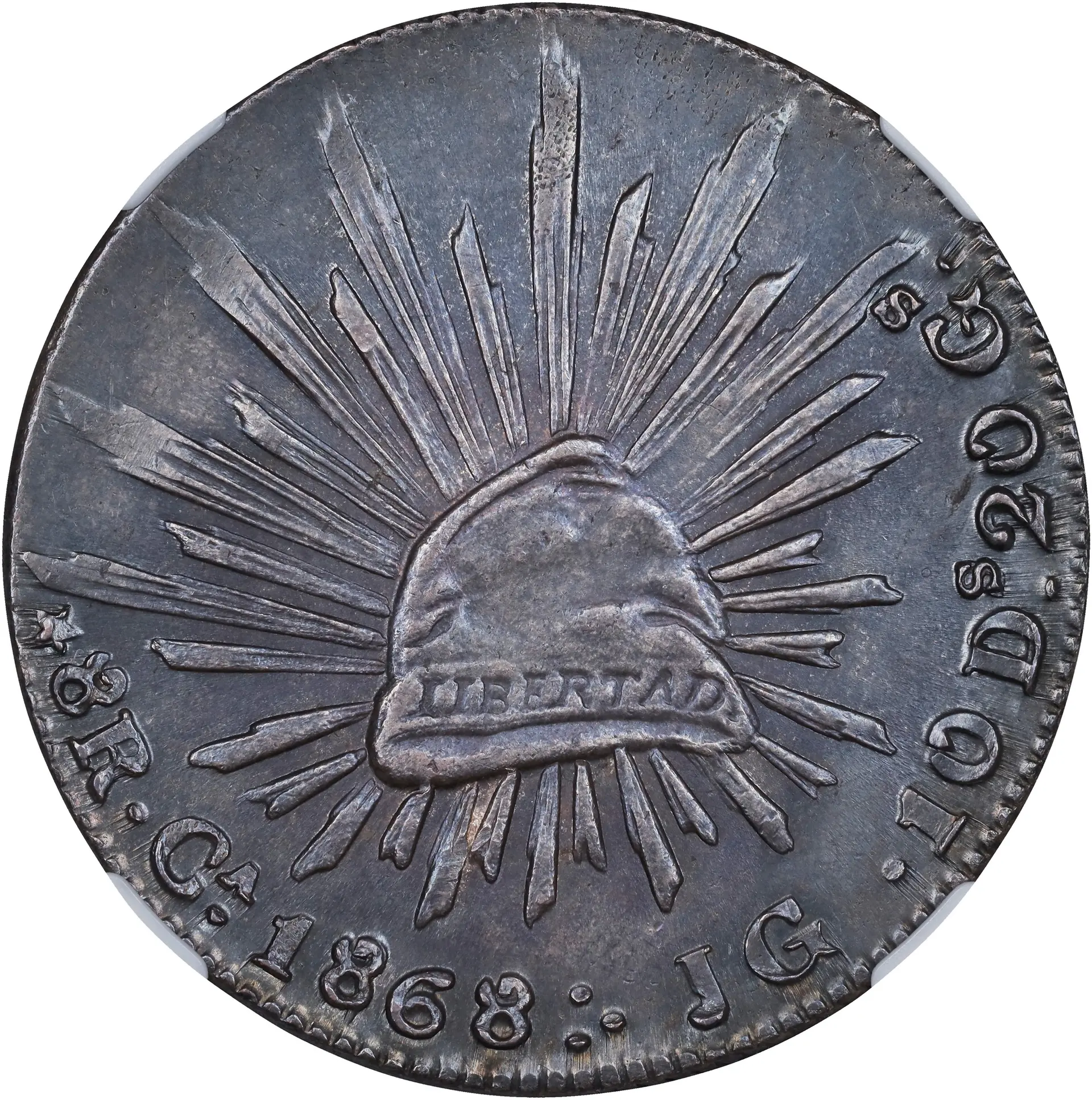 MEXICO. 8 Reales, 1868-Ca JG. Chihuahua Mint. NGC MS-61.