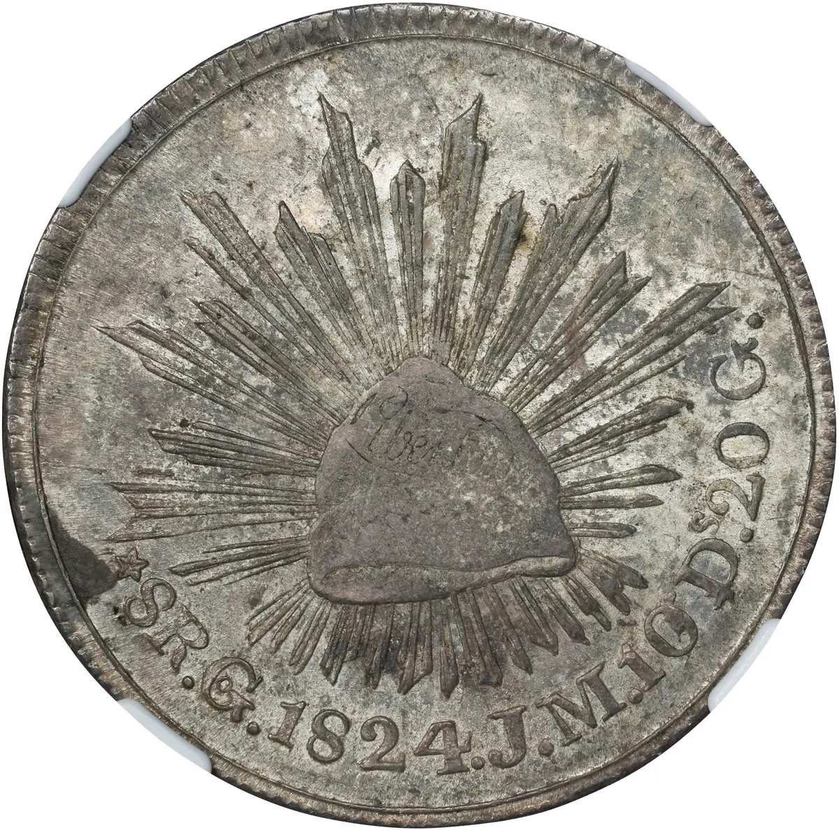 MEXICO. "Hookneck" 8 Reales, 1824-Go JM. Guanajuato Mint. NGC AU-55.