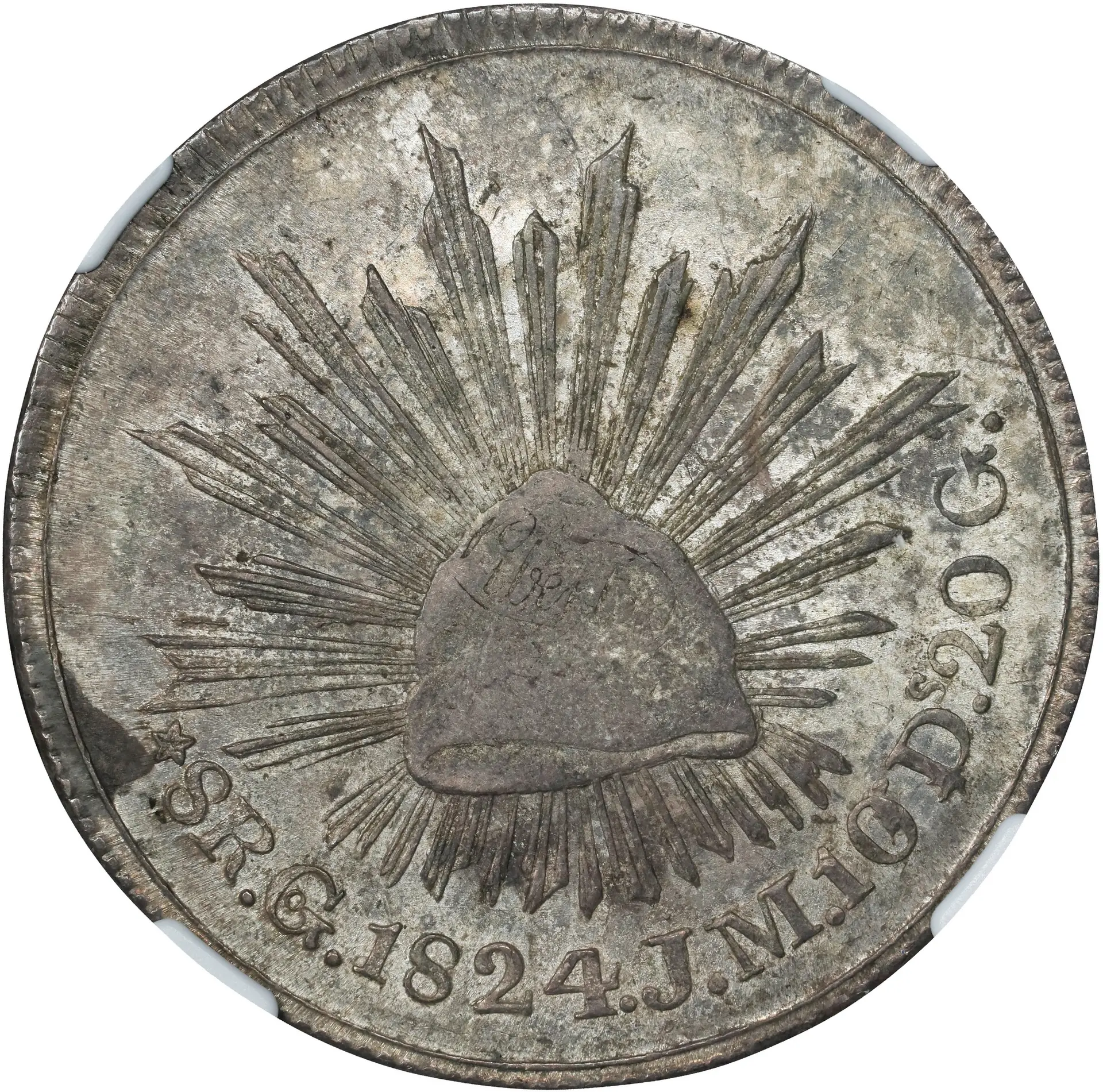MEXICO. "Hookneck" 8 Reales, 1824-Go JM. Guanajuato Mint. NGC AU-55.
