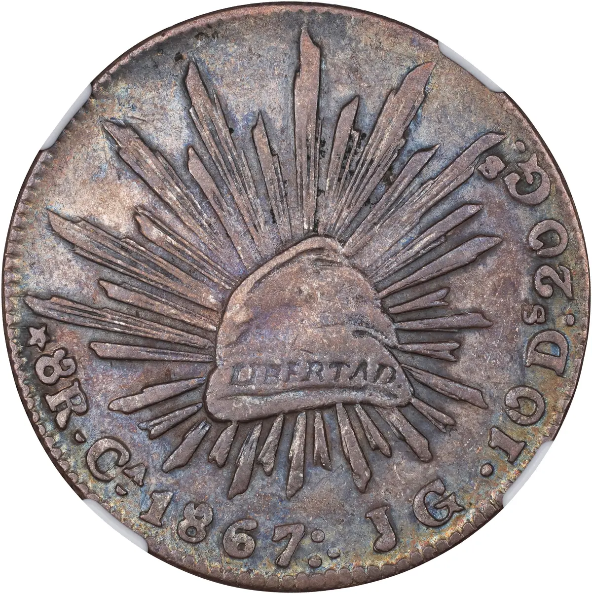 MEXICO. 8 Reales, 1867-Ca JG. Chihuahua Mint. NGC AU-53.