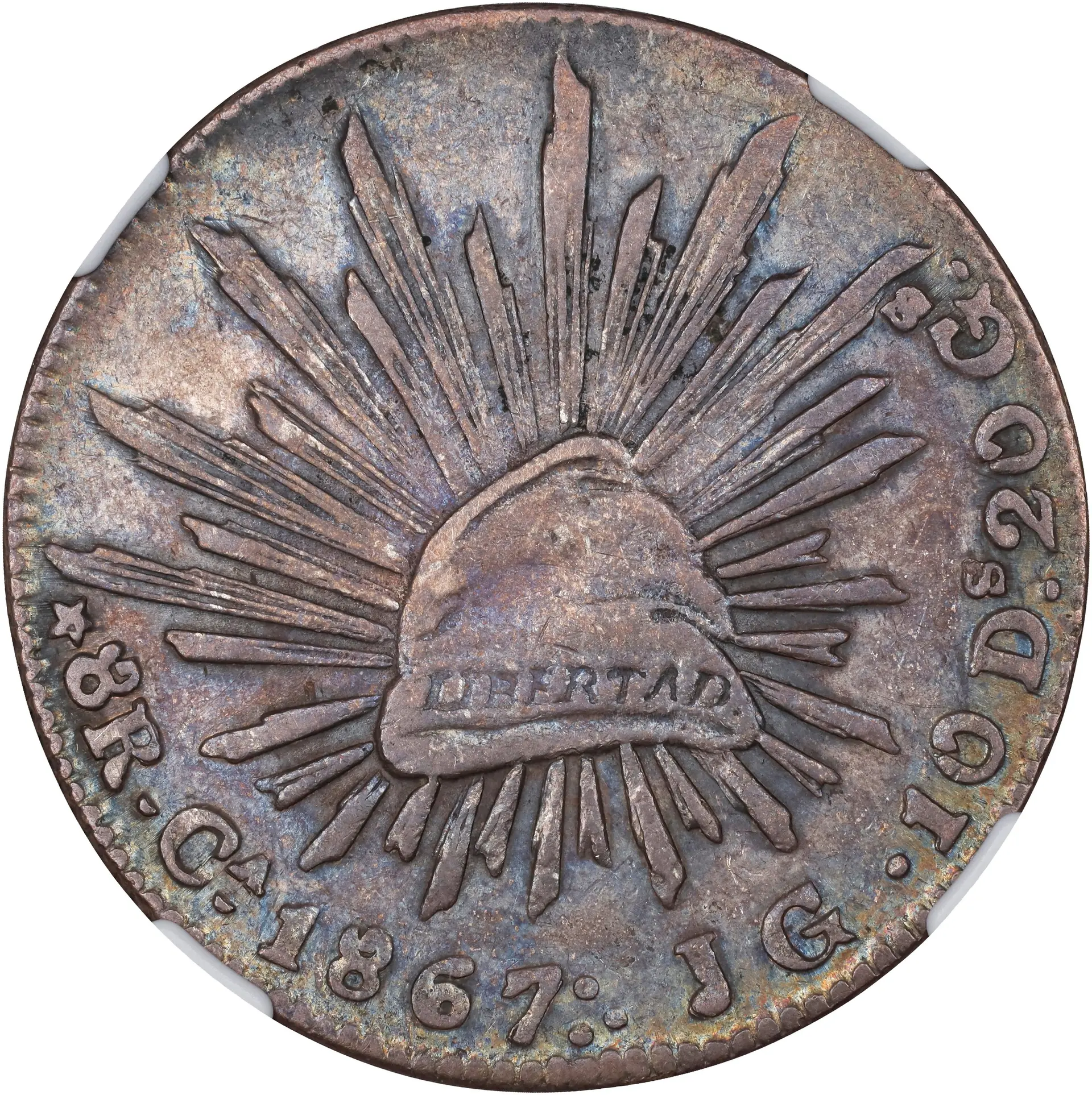 MEXICO. 8 Reales, 1867-Ca JG. Chihuahua Mint. NGC AU-53.