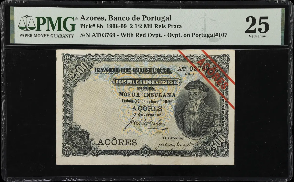 (◊) AZORES. Banco de Portugal. 2 1/2 Mil Reis Prata, 30.7.1909. P-8b.