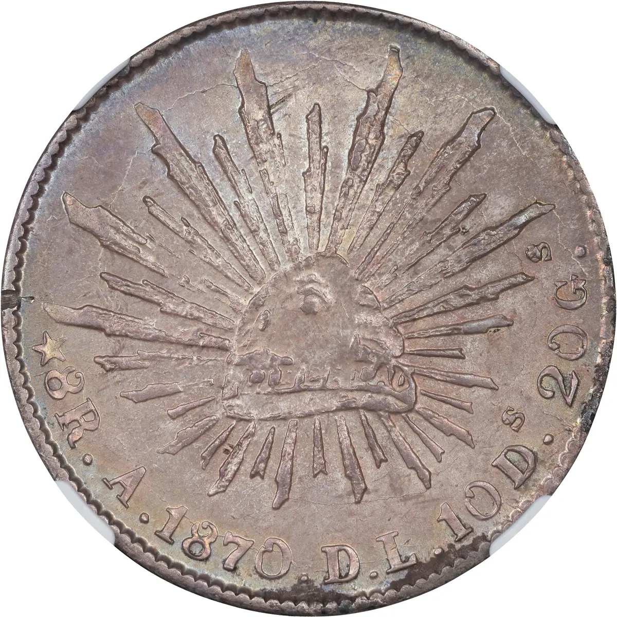 MEXICO. 8 Reales, 1870-A DL. Alamos Mint. NGC MS-62.
