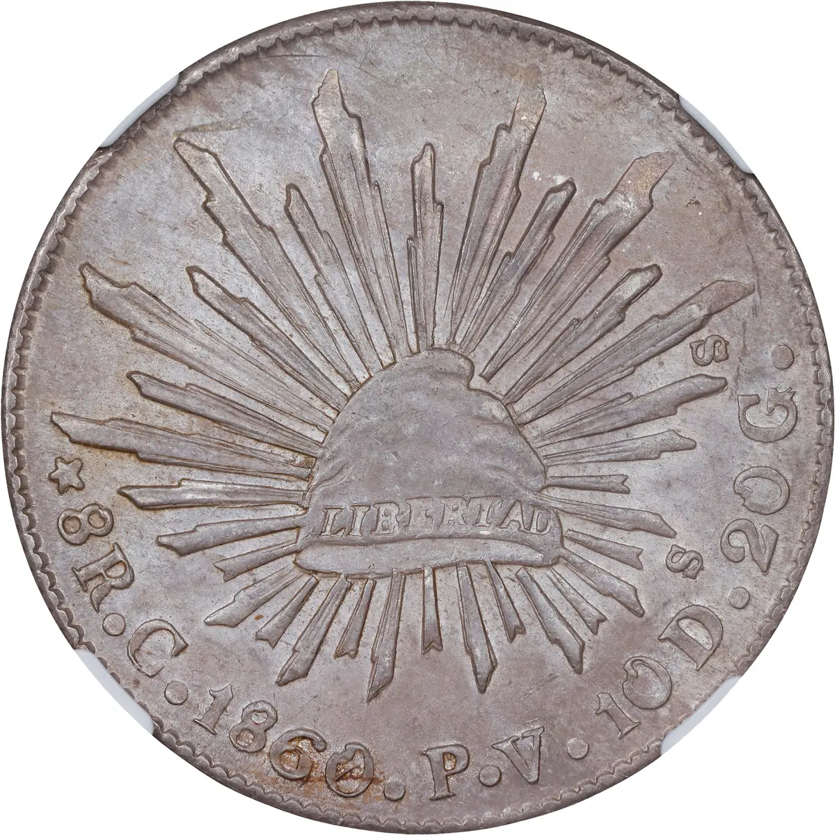 MEXICO. 8 Reales, 1860/9-C PV/E. Culiacan Mint. NGC MS-61.