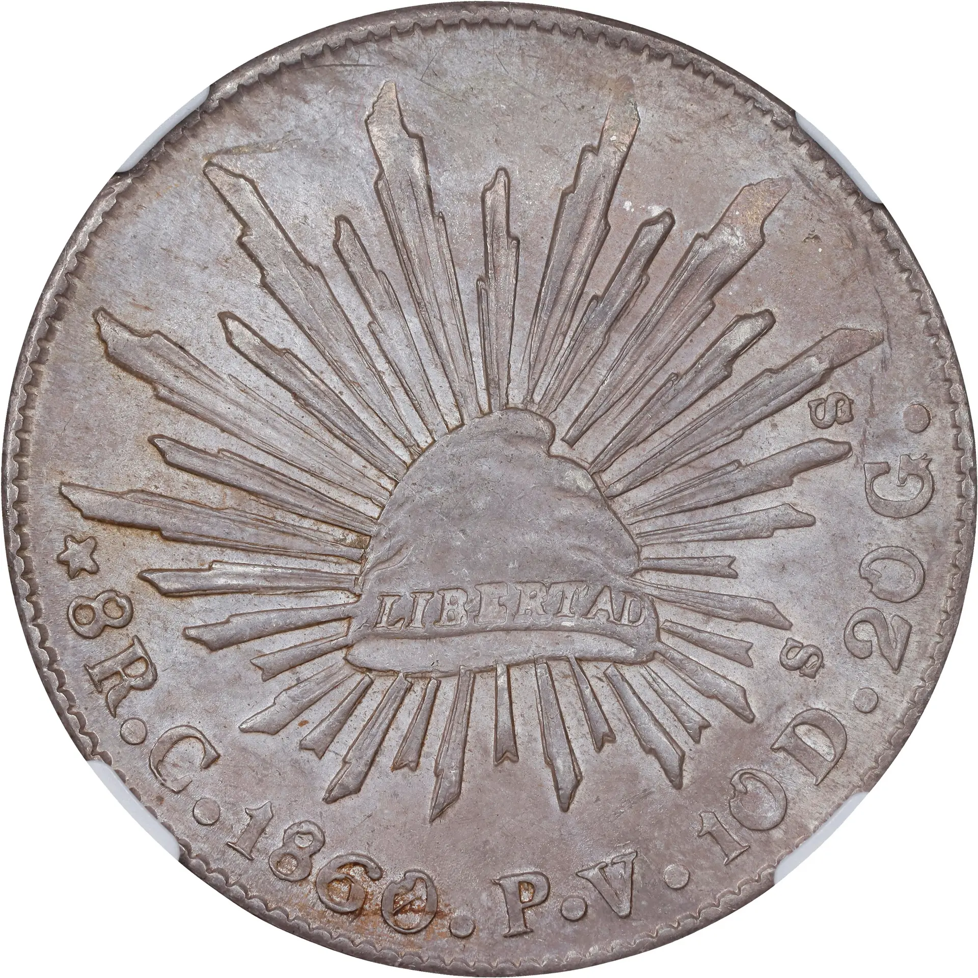 MEXICO. 8 Reales, 1860/9-C PV/E. Culiacan Mint. NGC MS-61.