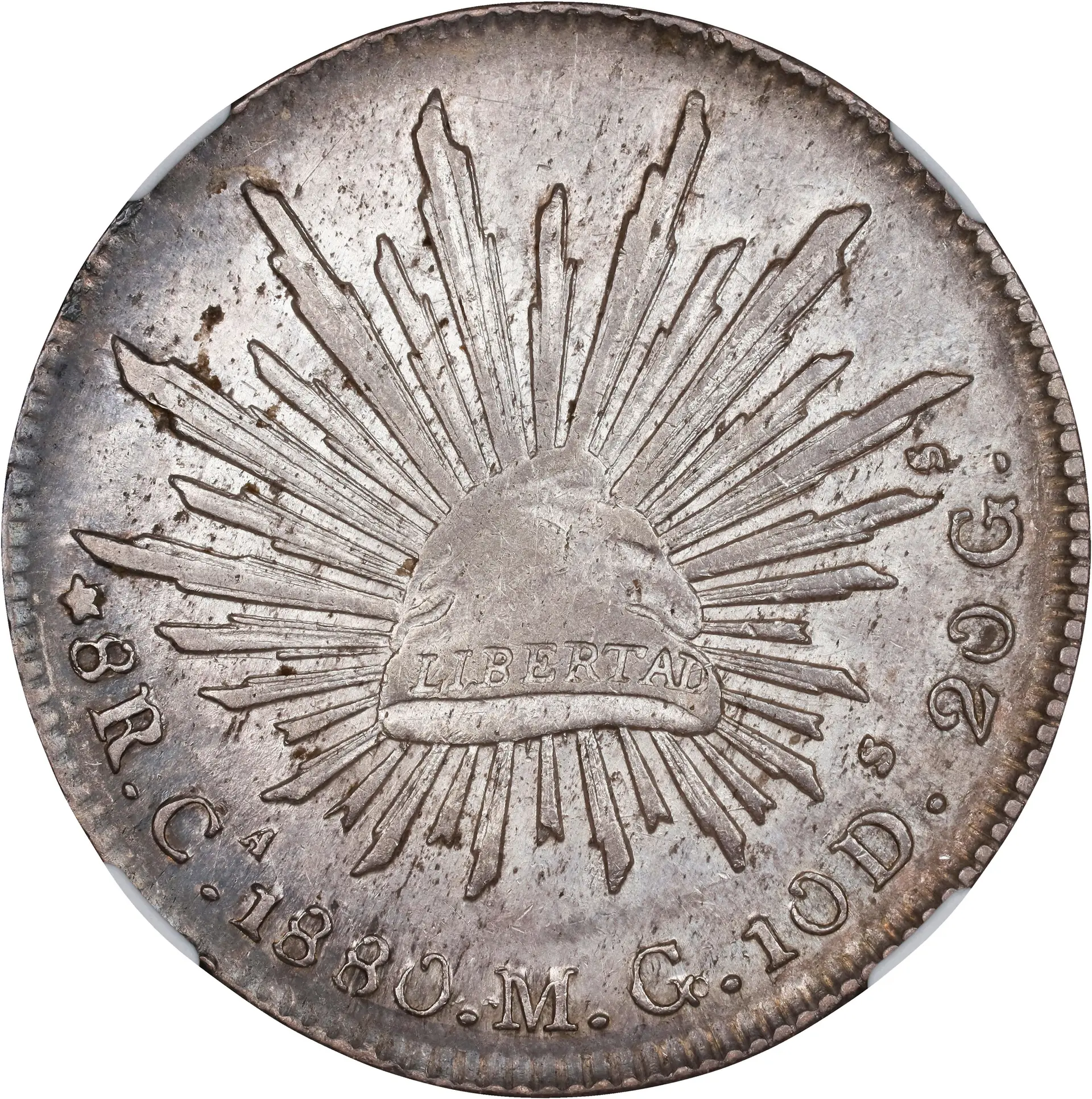 MEXICO. 8 Reales, 1880-Ca MG. Chihuahua Mint. NGC AU-55.