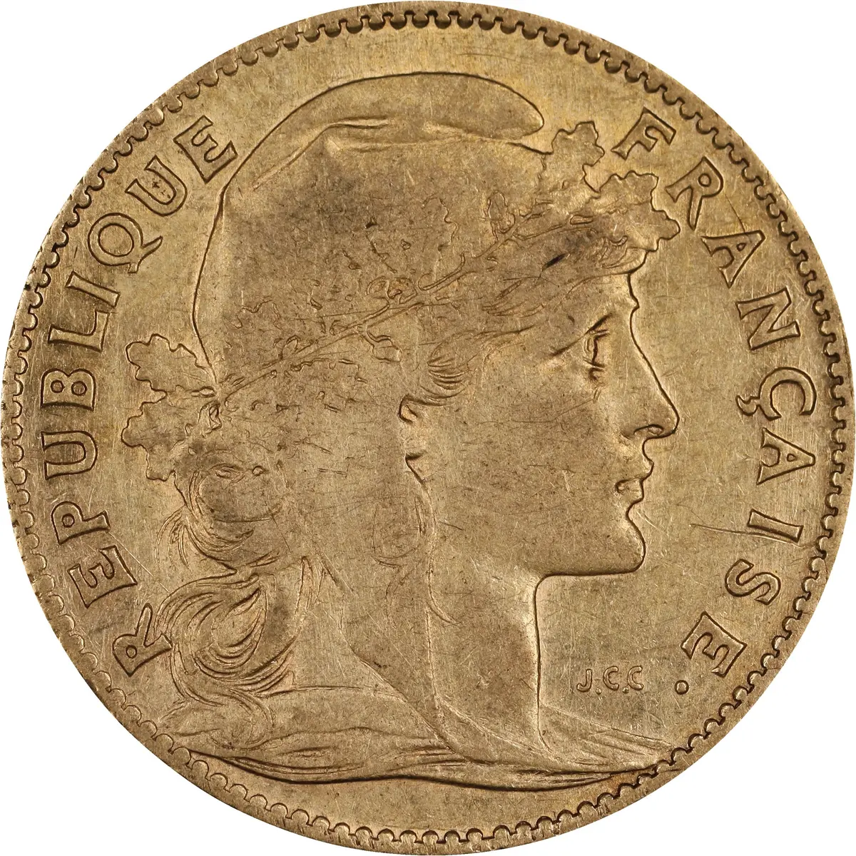 (0.093 oz, 2.893 g AGW). France. 1907 Gold 10 Francs.