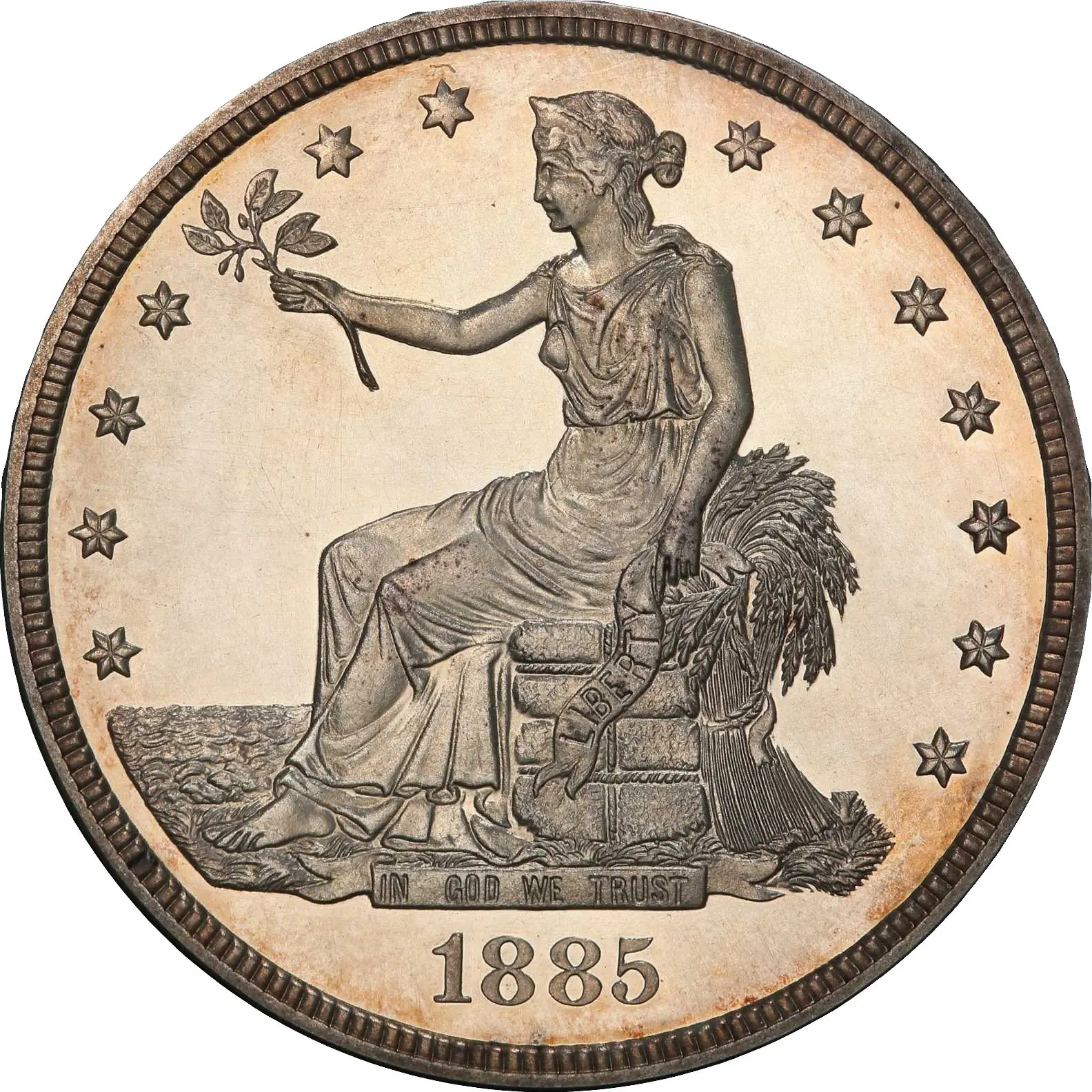1885 Trade Dollar. JD-1, JK-1. Rarity-7+. Proof-63+ (PCGS). CAC.