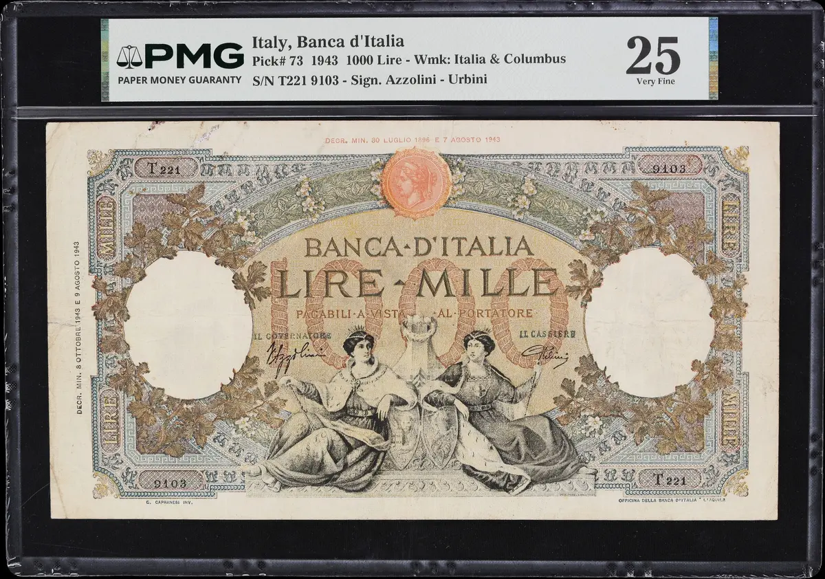 ITALY. Banca d'Italia. 1000 Lire, 8.10.1943. P-73. PMG Very Fine 25.