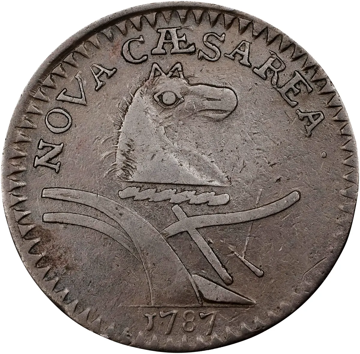 1787 New Jersey Copper. Maris 6-C, W-5040. Rarity-4. No Sprig Above