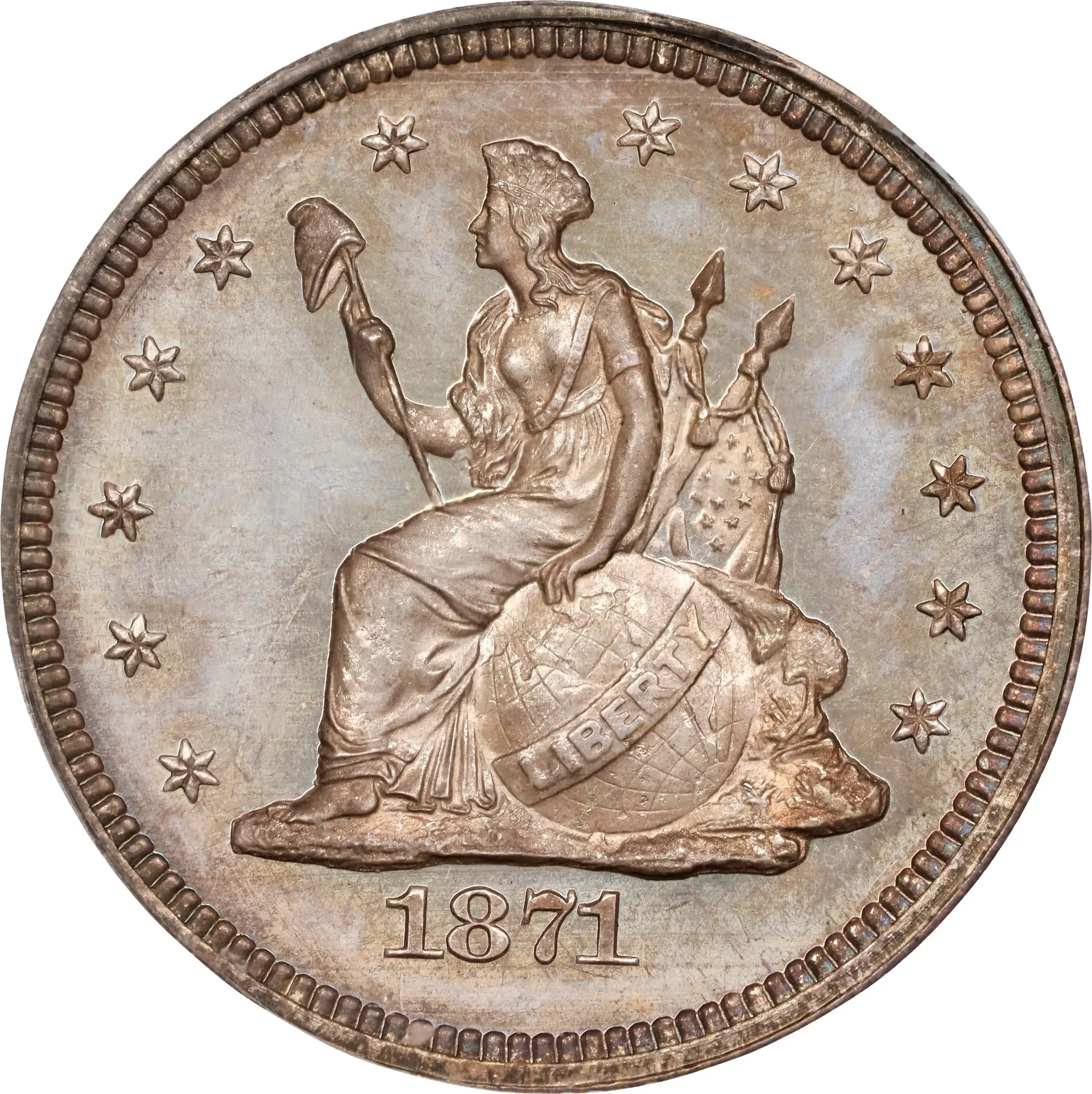 1871 Pattern Quarter Dollar. Judd-1096, Pollock-1232. Rarity-7. Silver.