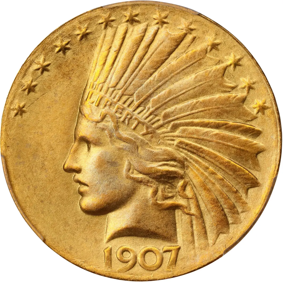 1907 Indian Eagle. Wire Rim, Periods. Judd-1901, Pollock-1995. Rarity-3.