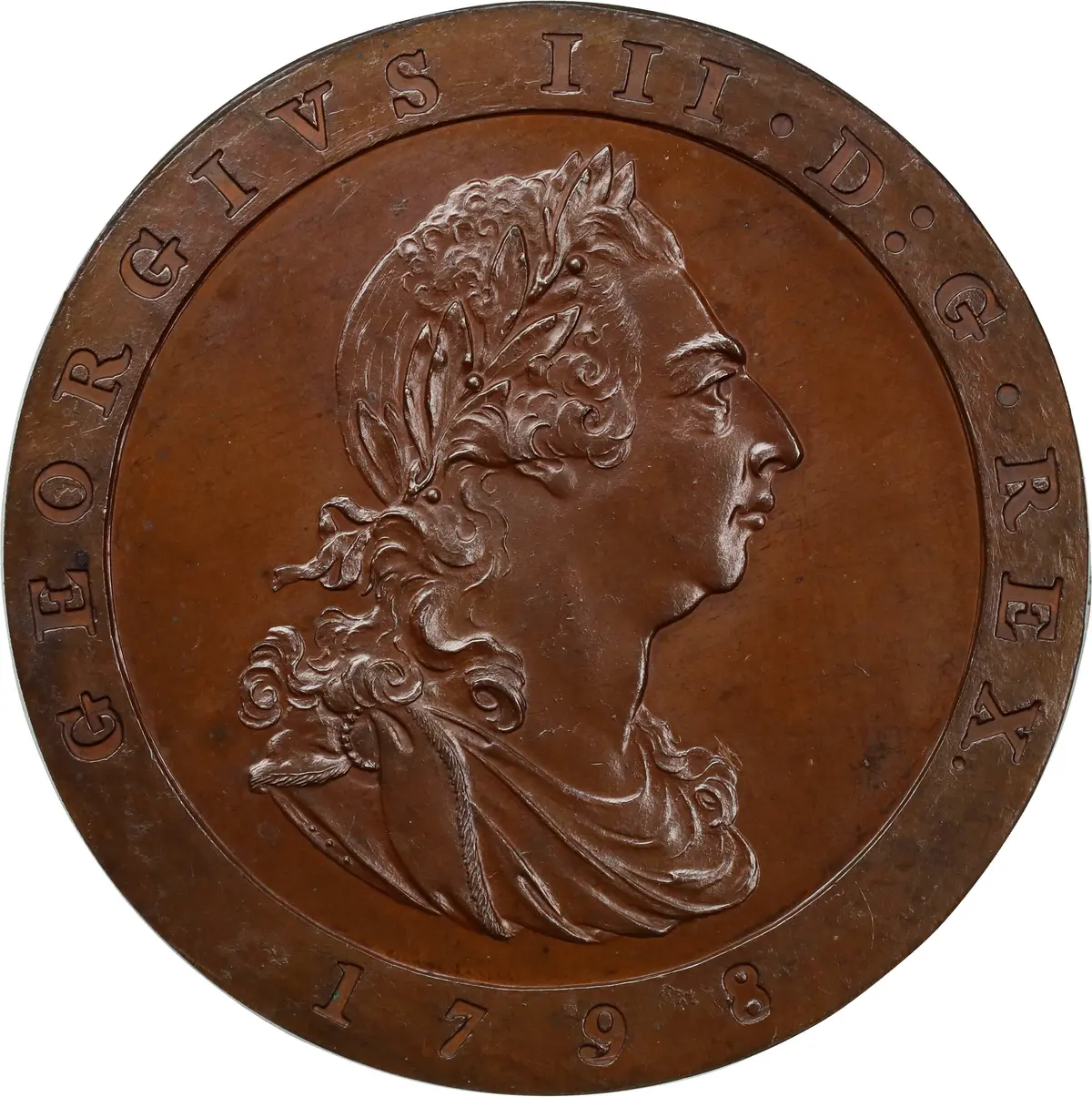 ISLE OF MAN. Bronzed Copper Proof Penny, 1798. Birmingham (Soho) Mint.