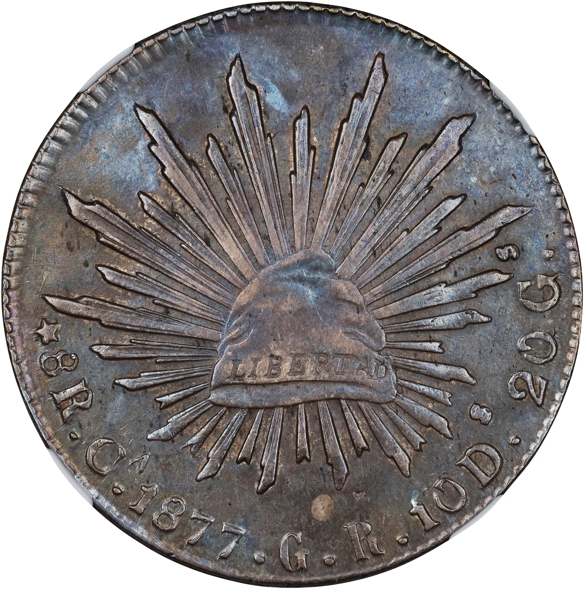 MEXICO. 8 Reales, 1877-Ca GR. Chihuahua Mint. NGC AU Details--Cleaned.