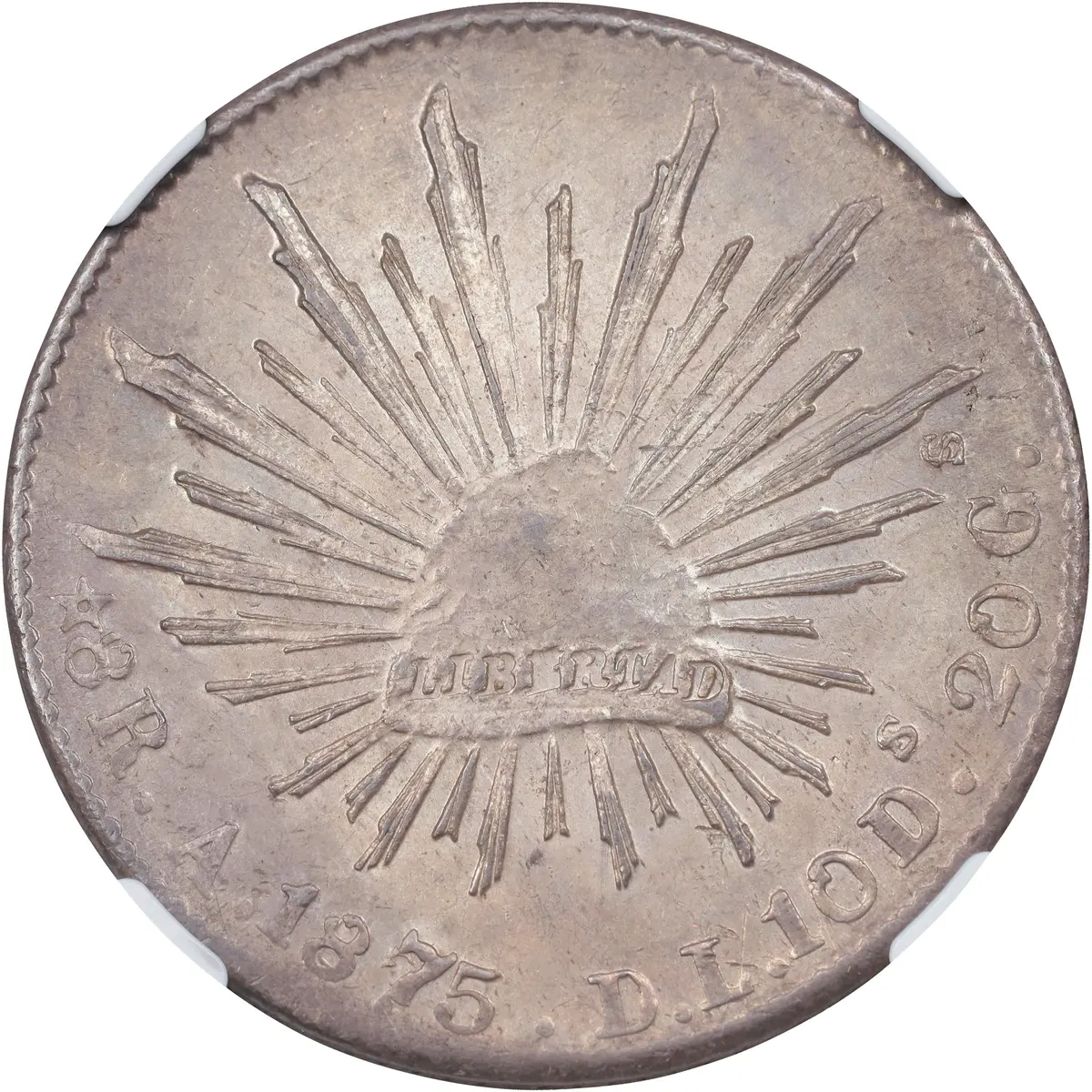MEXICO. 8 Reales, 1875-A DL. Alamos Mint. NGC MS-62.