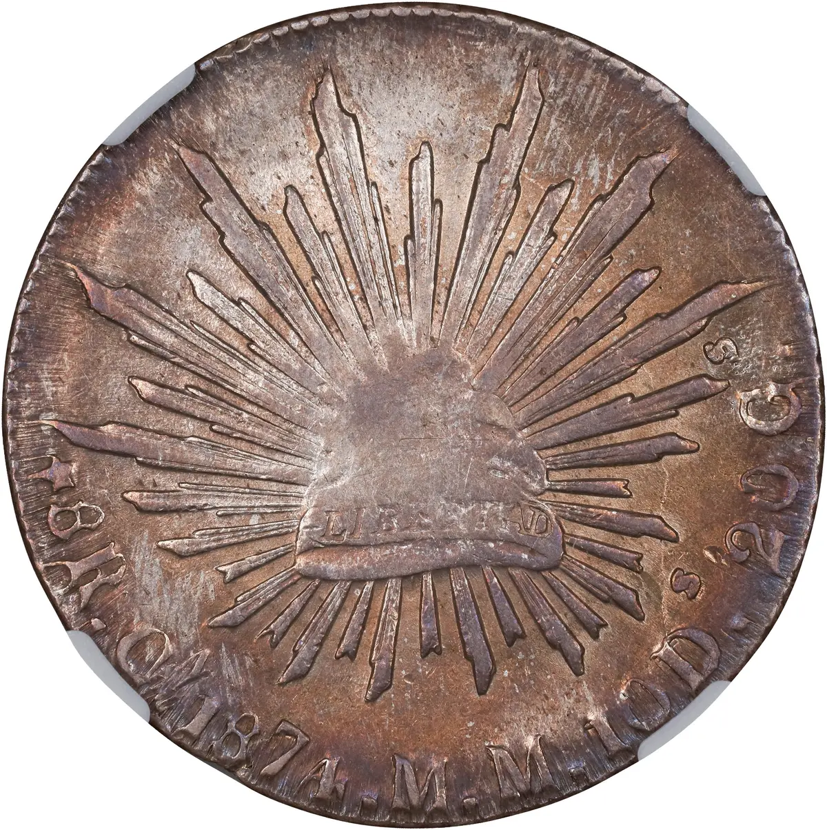MEXICO. Mint Error -- On Defective Planchet -- 8 Reales, 1874-Ca MM.