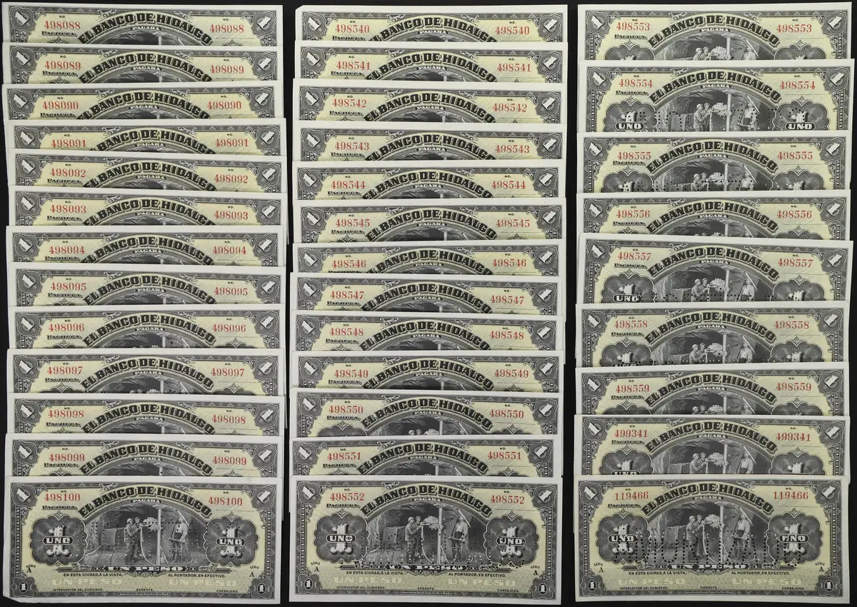 MEXICO. Lot of (35). Banco de Hidalgo. 1 Peso, ND (1914). P-S304b.