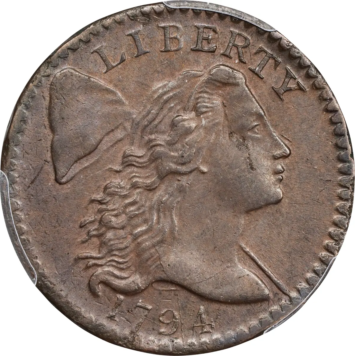 1794 Liberty Cap Cent. S-59, B-57. Rarity-3. Head of 1794. MS-62 BN