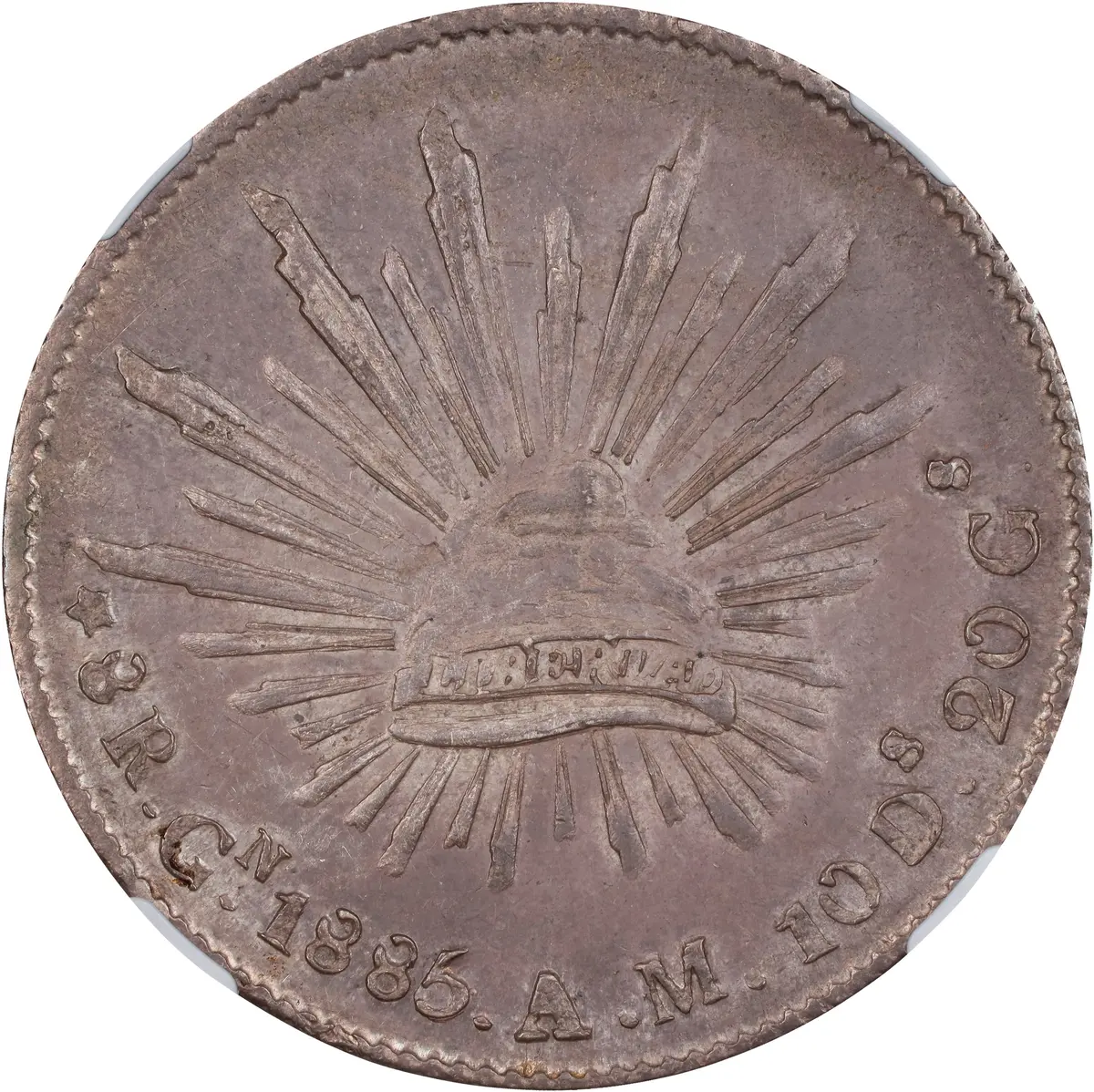 MEXICO. 8 Reales, 1885-"Gn" AM. Culiacan Mint. NGC AU-58.