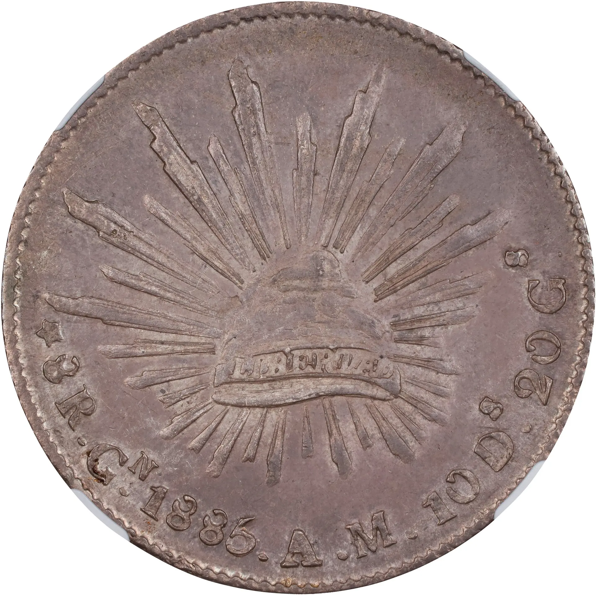MEXICO. 8 Reales, 1885-"Gn" AM. Culiacan Mint. NGC AU-58.