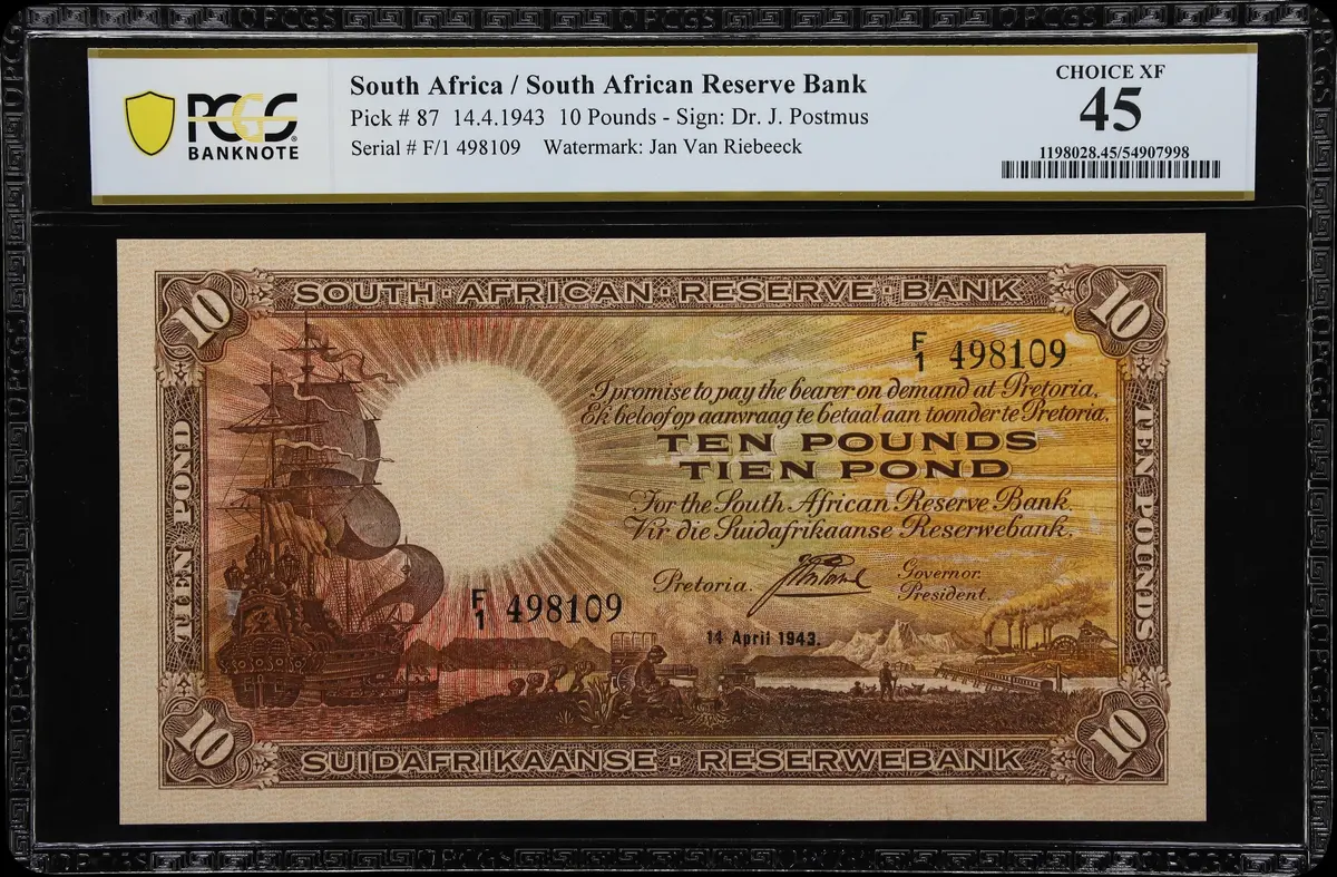 SOUTH AFRICA. South African Reserve Bank. 10 Pounds, 14.4.1943. P-87.
