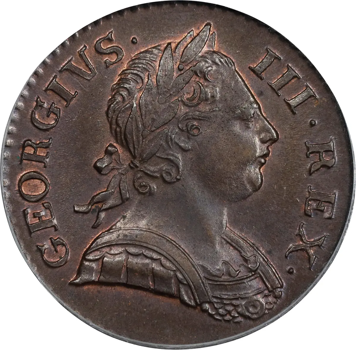 GREAT BRITAIN. 1/2 Penny, 1771. London Mint. George III. PCGS MS-63 Brown.