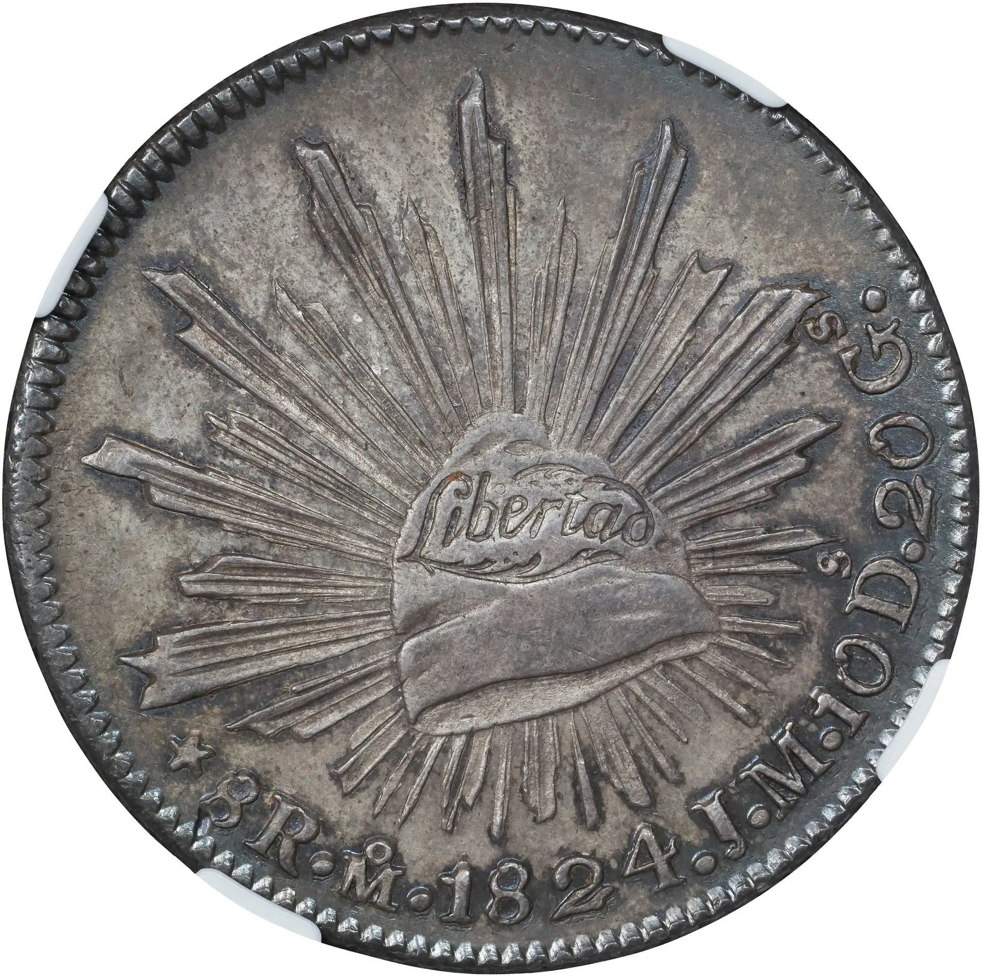 MEXICO. "Hookneck" 8 Reales, 1824-Mo JM. Mexico City Mint. NGC AU-58.