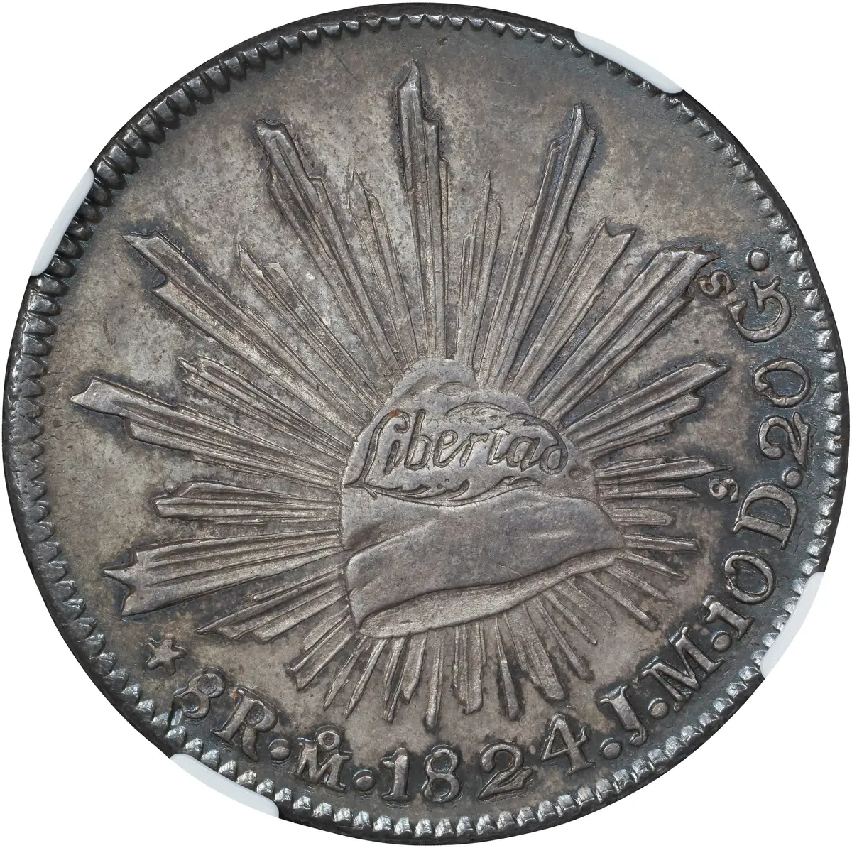 MEXICO. "Hookneck" 8 Reales, 1824-Mo JM. Mexico City Mint. NGC AU-58.