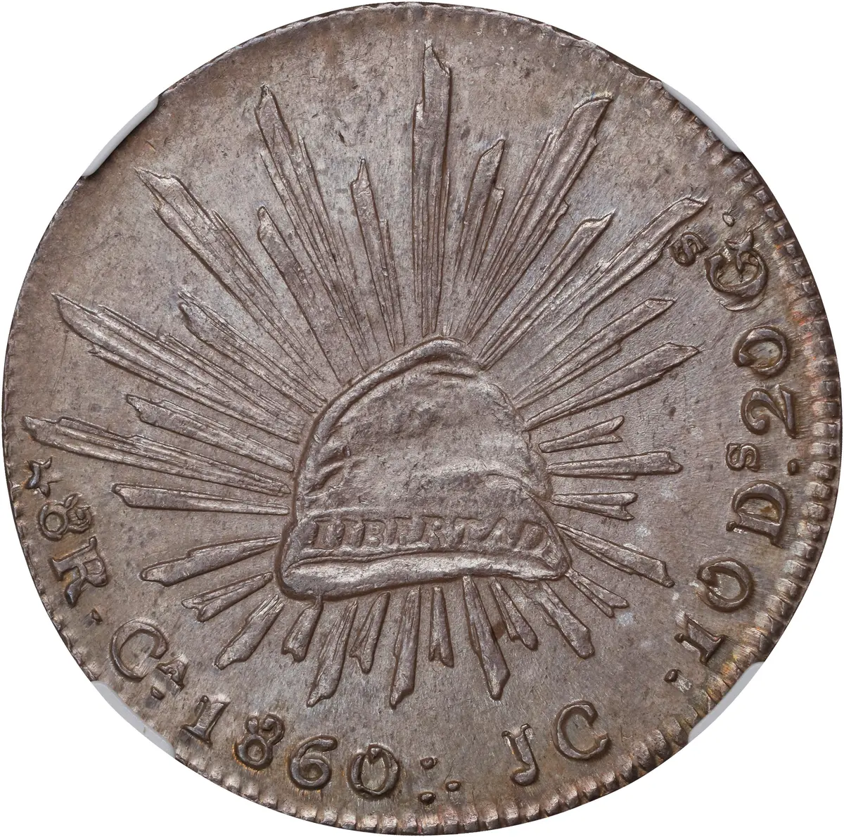 MEXICO. 8 Reales, 1860-Ca JC. Chihuahua Mint. NGC MS-63.