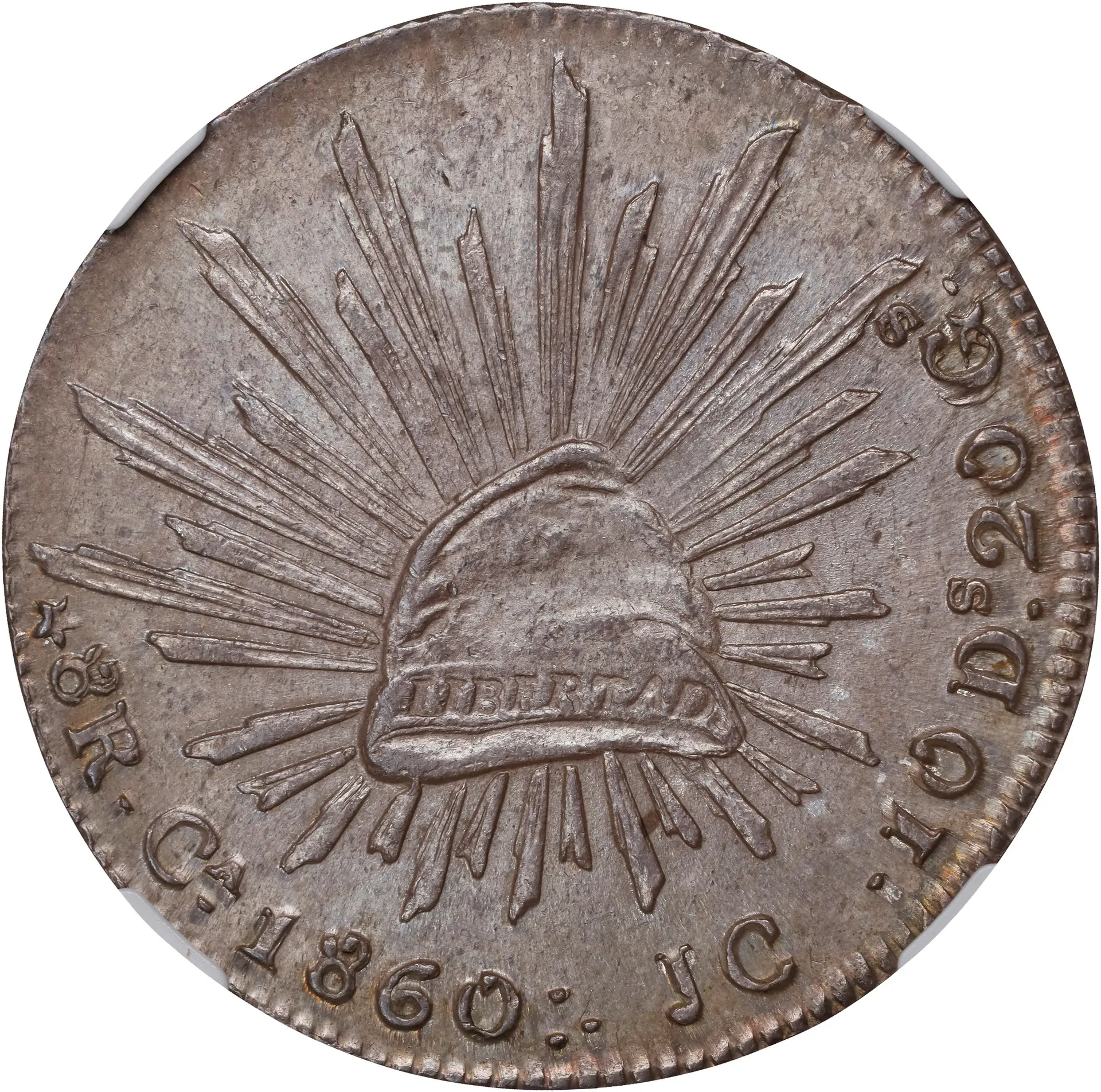 MEXICO. 8 Reales, 1860-Ca JC. Chihuahua Mint. NGC MS-63.