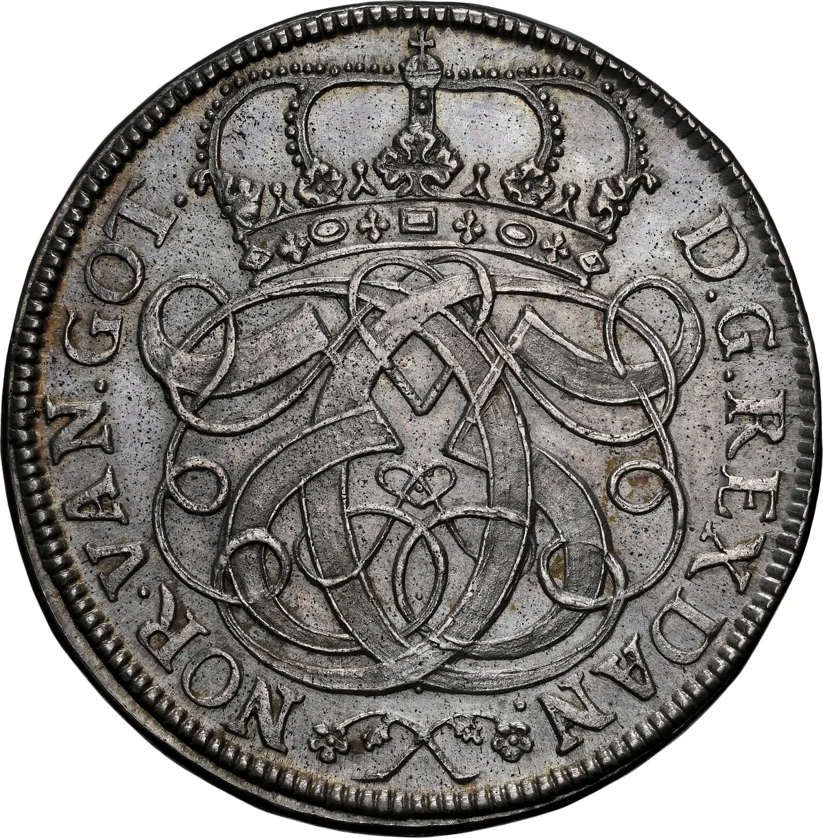 DENMARK. 2 Krone, 1691. Copenhagen Mint. Christian V. NGC Unc Details--Cleaned.