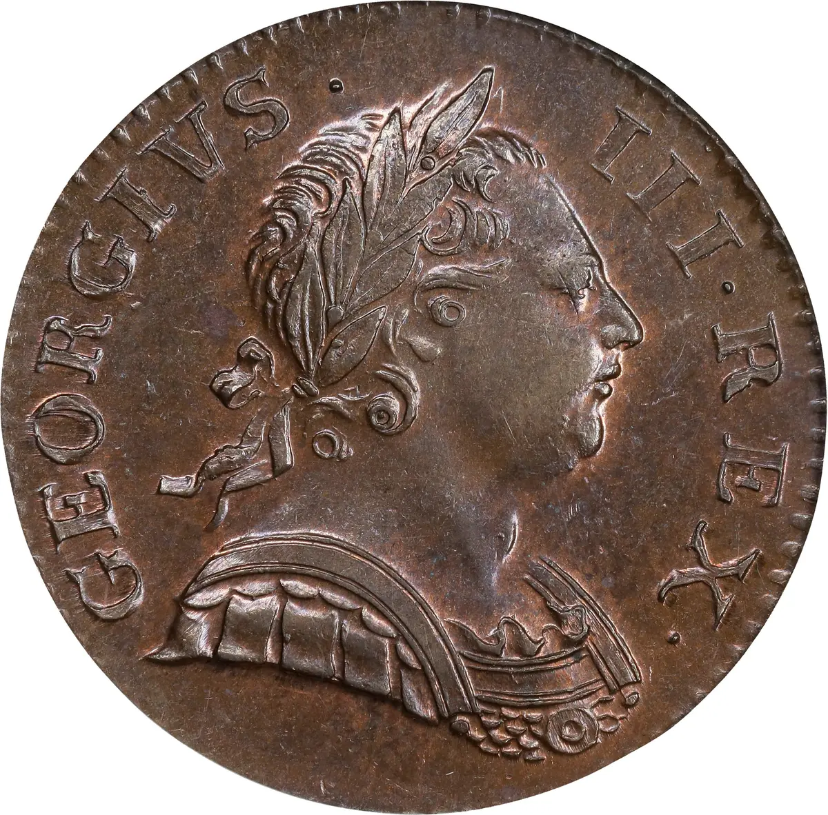 GREAT BRITAIN. 1/2 Penny, 1770. London Mint. George III. PCGS MS-64 Brown.