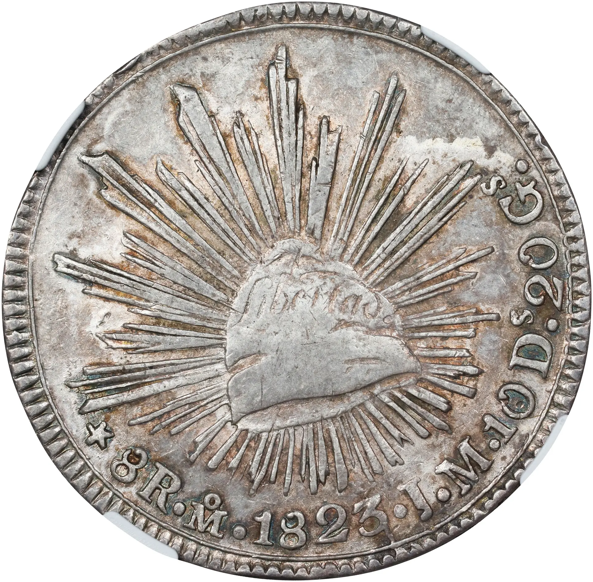 MEXICO. "Hookneck" 8 Reales, 1823-Mo JM. Mexico City Mint. NGC AU-50.