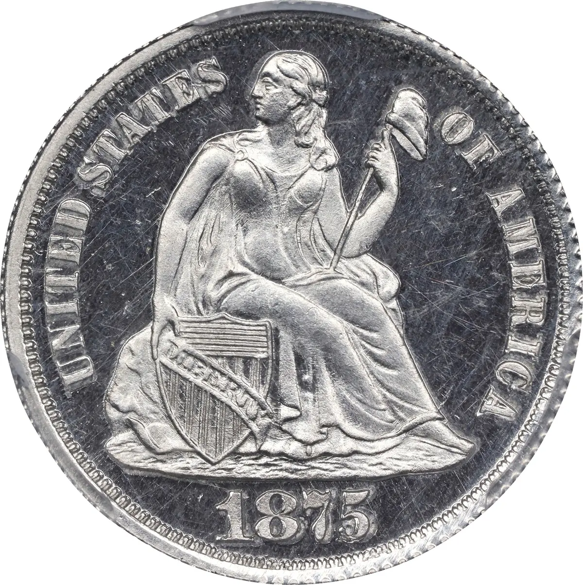 1875 Pattern Liberty Seated Dime. Judd-1391, Pollock-1534. Rarity-8.