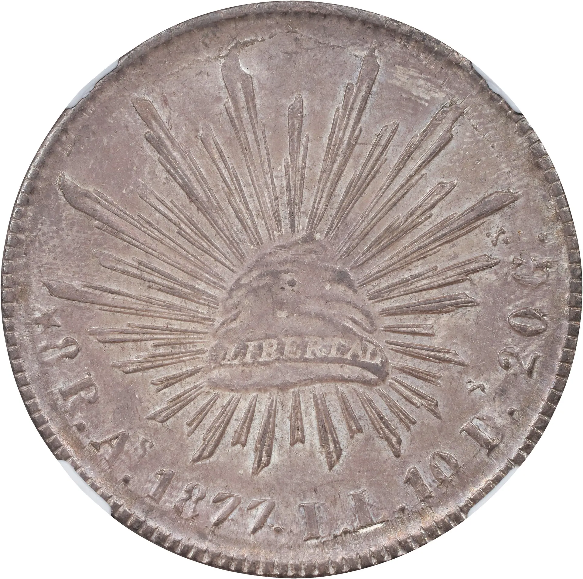 MEXICO. 8 Reales, 1877-As DL. Alamos Mint. NGC MS-61.