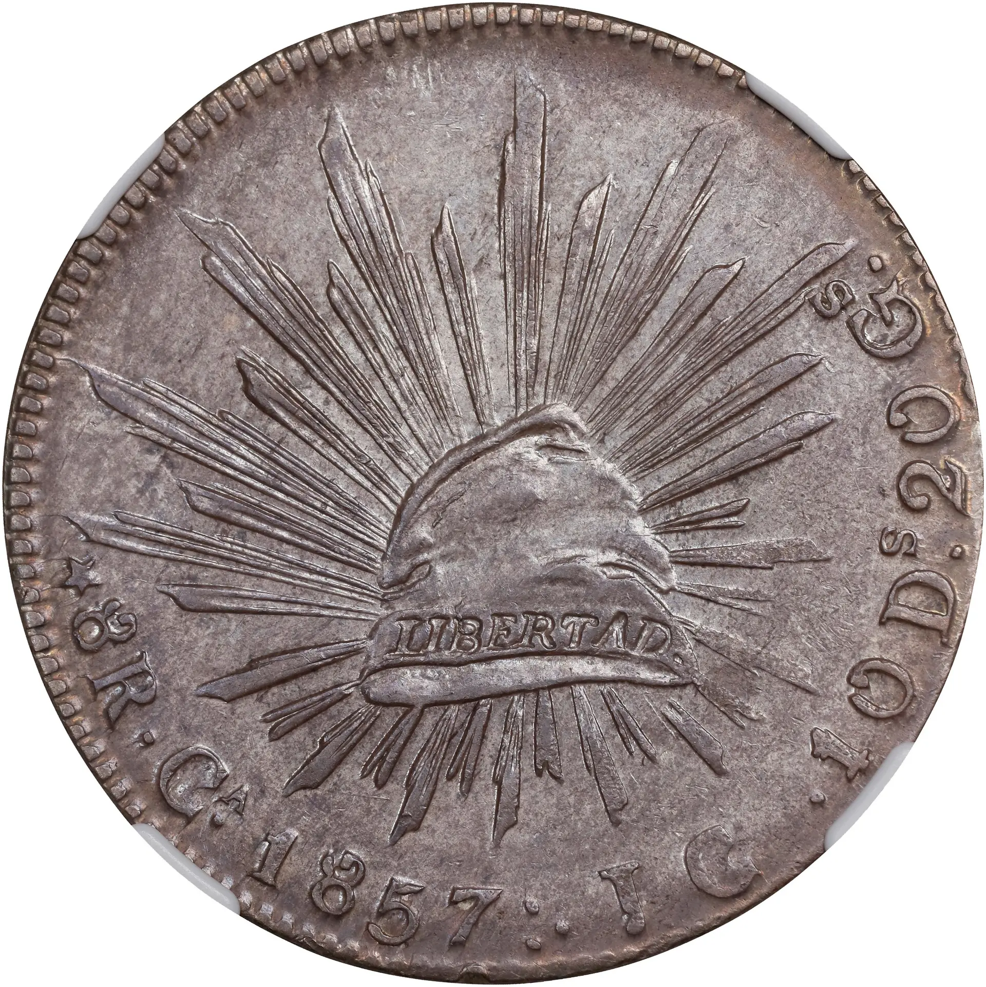 MEXICO. 8 Reales, 1857-Ca JC. Chihuahua Mint. NGC MS-62.