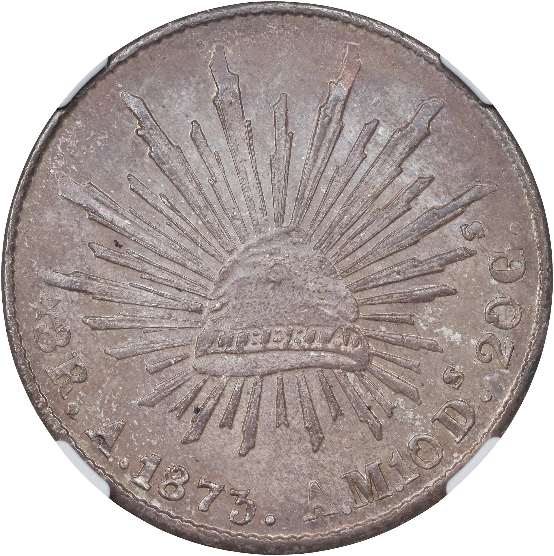 MEXICO. 8 Reales, 1873-A AM. Alamos Mint. NGC MS-63.