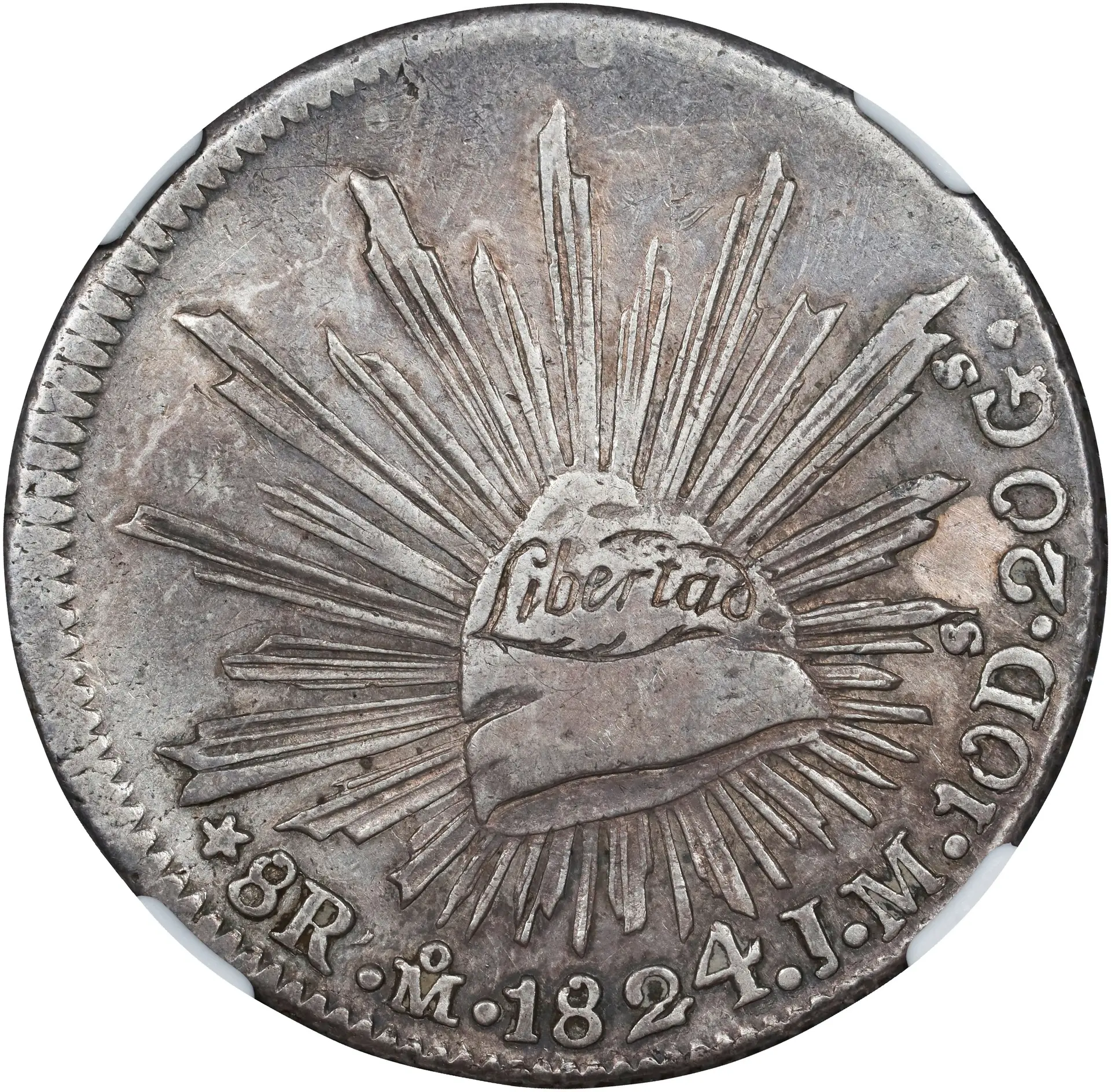 MEXICO. "Hookneck" 8 Reales, 1824-Mo JM. Mexico City Mint. NGC EF