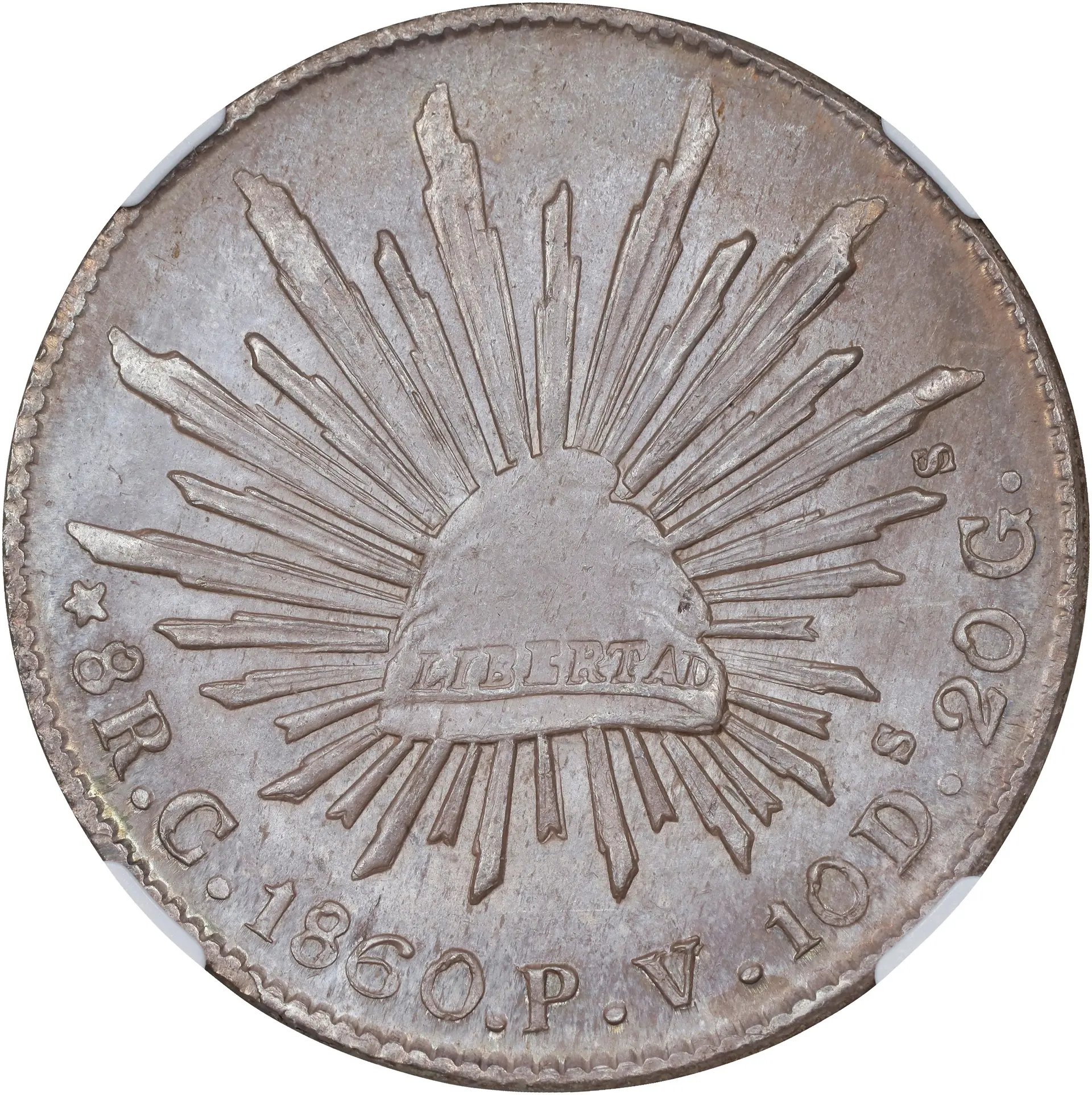 MEXICO. 8 Reales, 1860-C PV. Culiacan Mint. NGC MS-61.