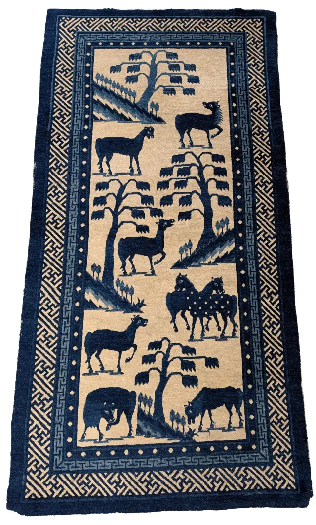 Chinese Eight Horses rug, ca. 1900. 6 ft. x 3 ft.