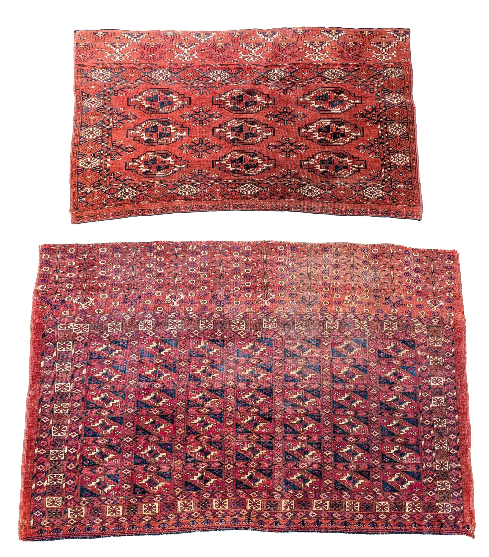 2 Tekke Bokhara rugs, early 20th century. Some areas of discoloration