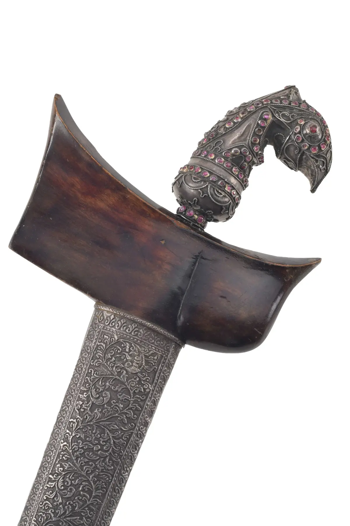 Fine quality antique Bugis-Bima/Sumbawa silver and ruby keris. Elaborate