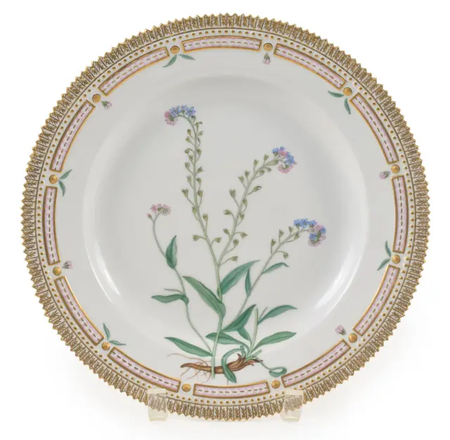 Royal Copenhagen flora danica plate with "Wood Forget-Me-Not" flowers.
