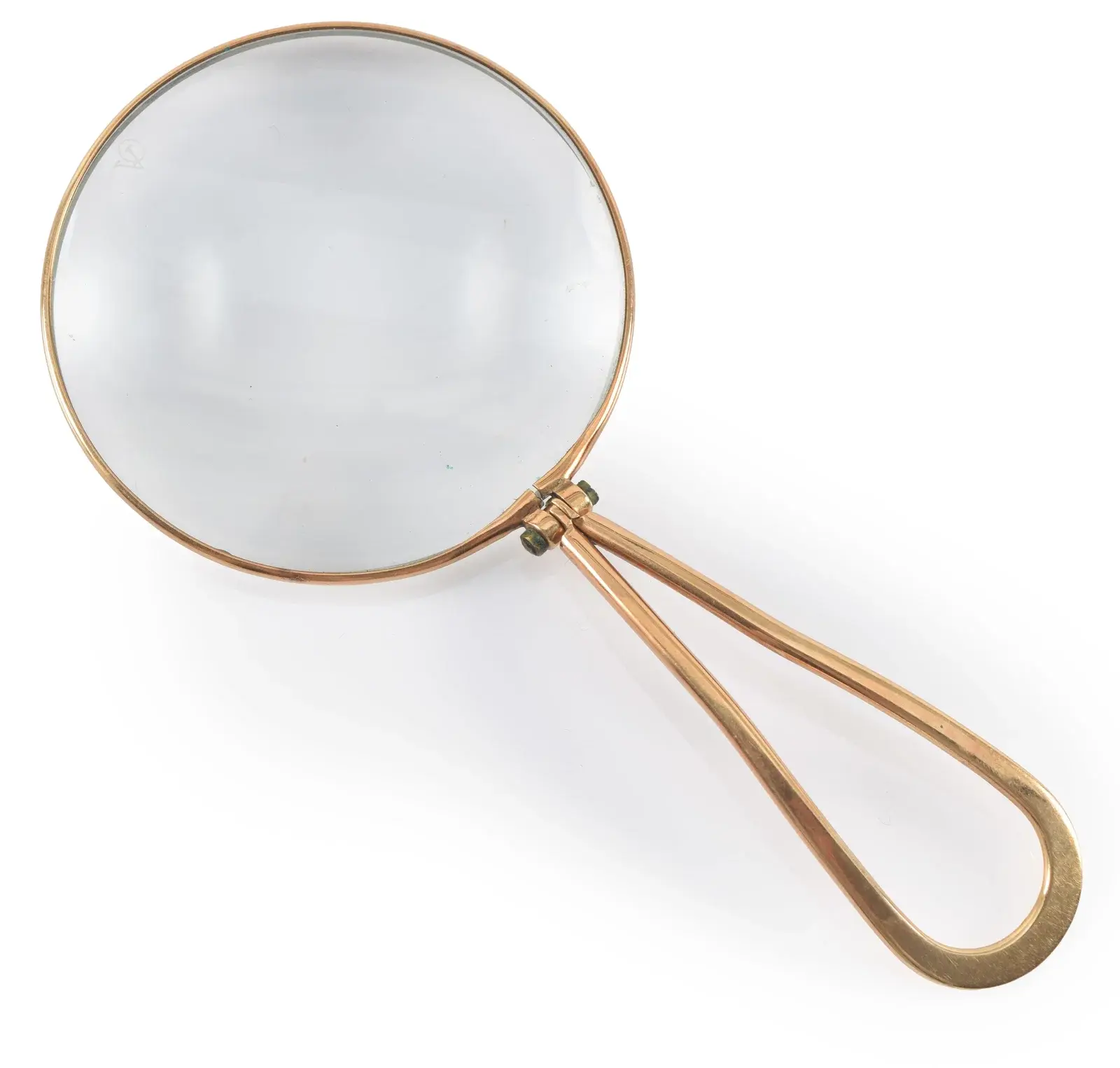 Vintage 14K gold folding magnifying glass in leather case. Handle