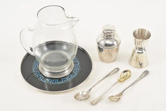 Collection of 7 sterling silver items, including a Gorham silver rimed
