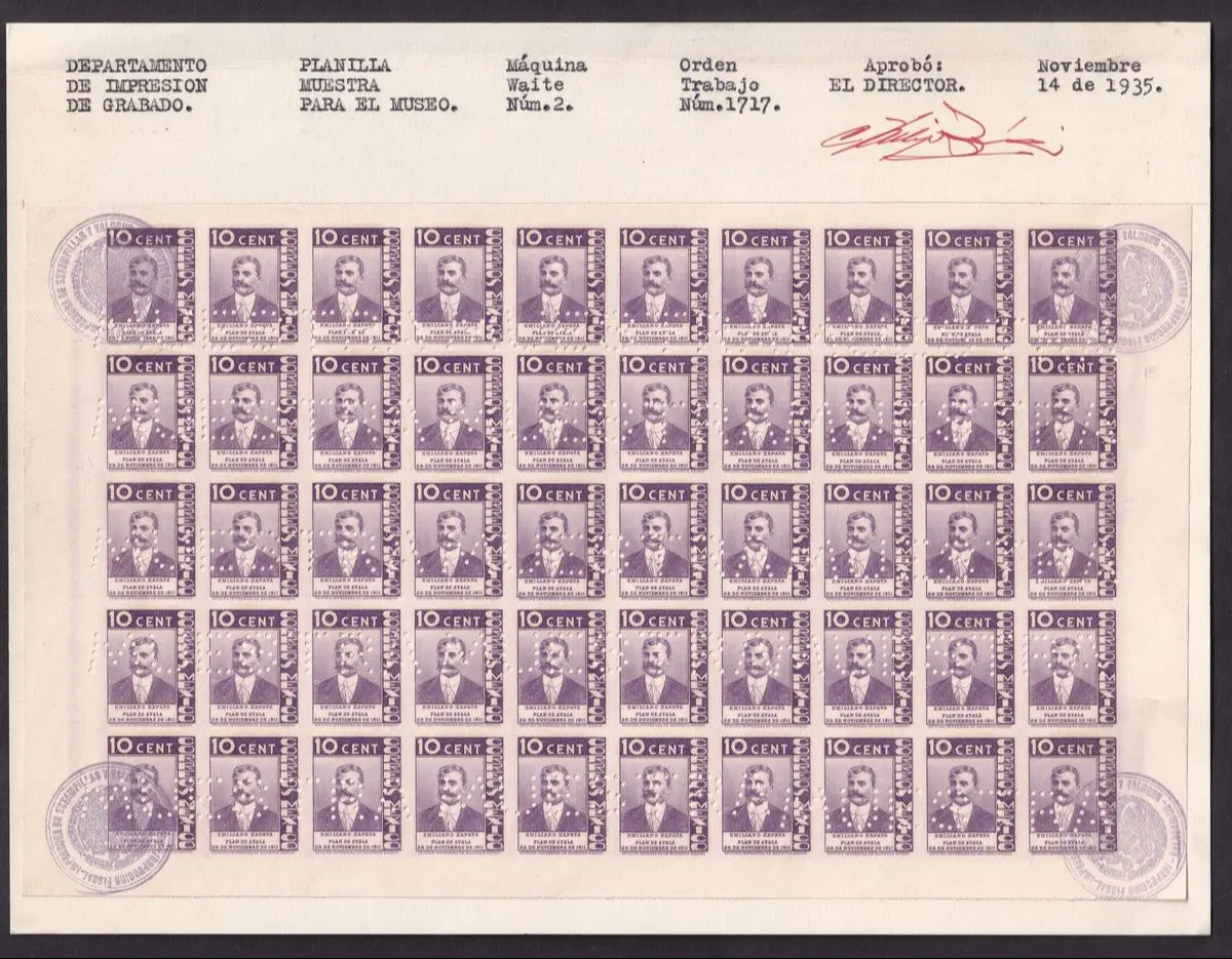 Mexico 20th Century Issues 1935, "Plan de Ayala", 10c. Violet, a complete