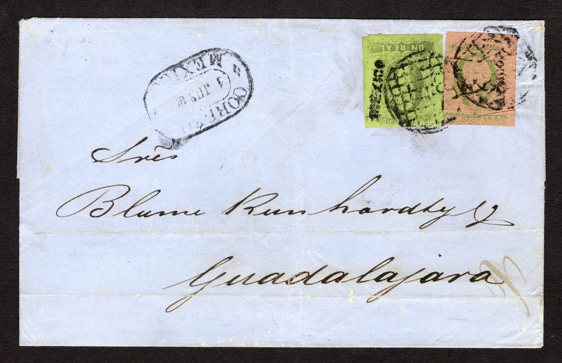 1861 "Hidalgos" Mexico District . 8r. Green on Brown and 1r. Black