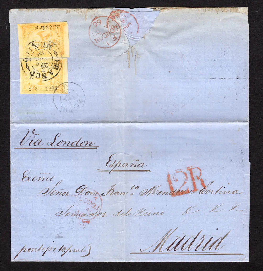 1864-1866 "Eagles" Mexico District. 2r. Orange, two singles (Fourth