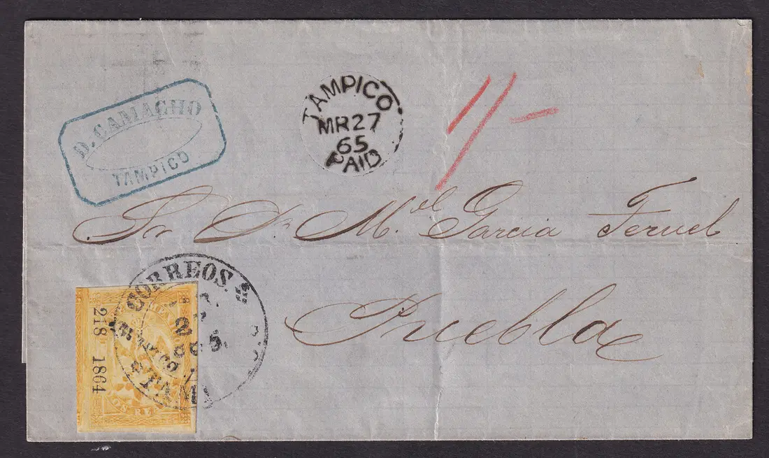 1864-1866 "Eagles" Tampico. 2r. Orange (Third Period, 218-1864), on